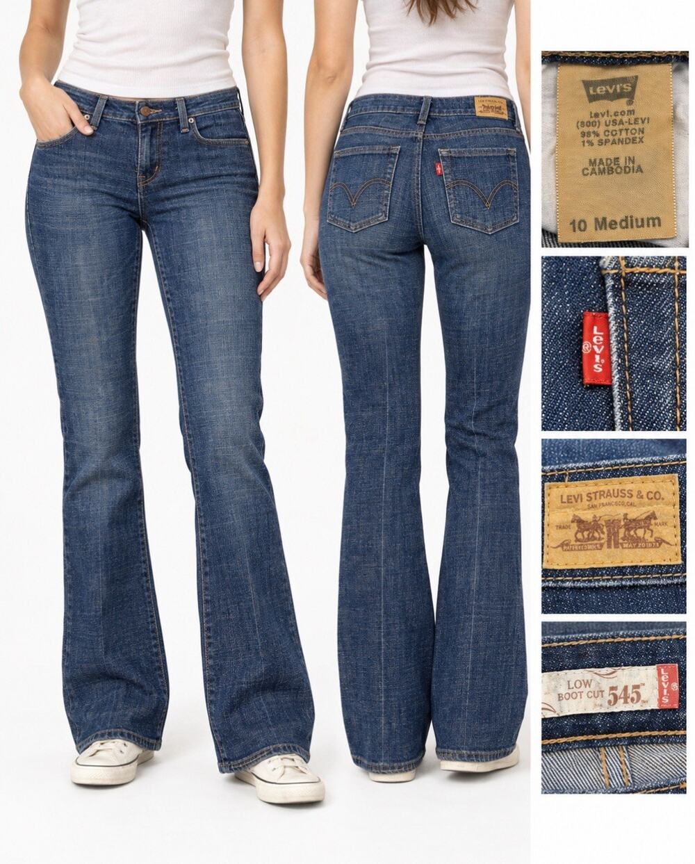 Y2K Indie Sleaze Levi's 545 Low Bootcut Jeans Size 10 Medium Wash Denim 2000s - Picture 1 of 10